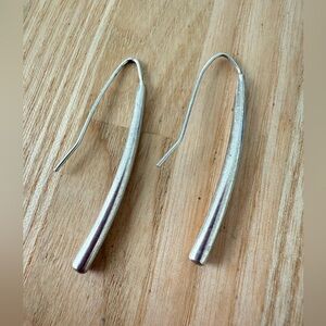 Modernist 925 Sterling silver ridged drop earrings hooks